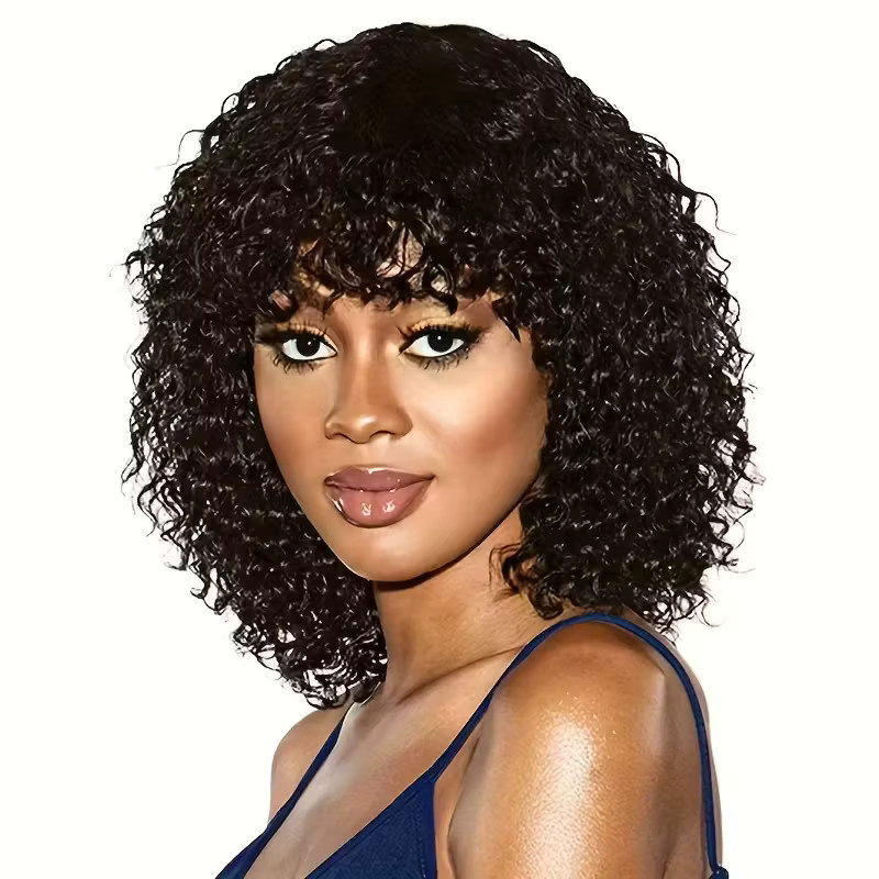 OYM HAIR Jerry Curl Echthaar-Bob-Perücke mit Pony, Schwarz, Damen - Bild 2