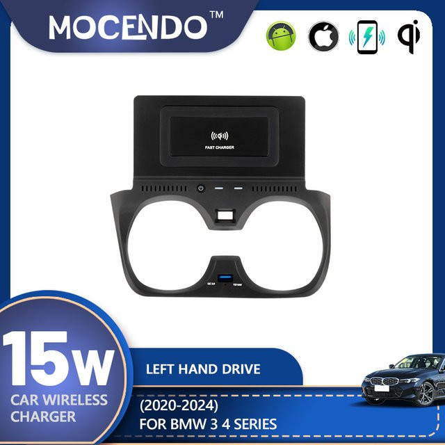 MOCENDO Drahtloses Auto-Ladegerät für BMW 3er 4er Serie (G20 G21 G22 G28) 2019-2022, Universal Passform für Xiaomi und iPhone, Farbe: Schwarz - Bild 1