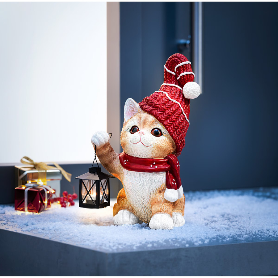 Gartenfigur Weihnachtskatze Simba von Viva Domo in Rot und Multicolour aus Kunststoff - Bild 2