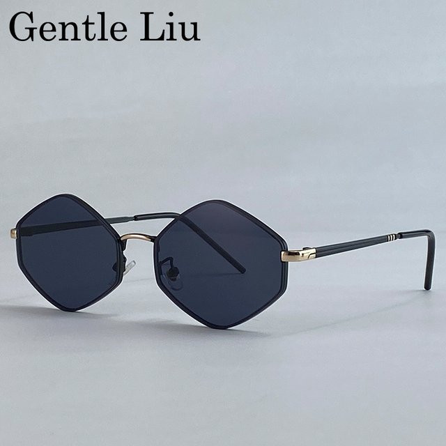 GENTLE LIU Sonnenbrille, hexagonal, randlos, Metal, Unisex, black - Bild 1