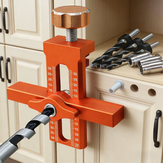 LTOOLS 2-in-1 Positionierer für Schranktüren in Orange, Montagevorrichtung für 6 mm, 8 mm und 10 mm Rebounder - Bild 1