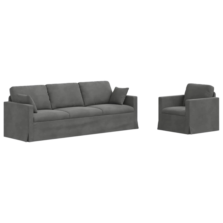 vidaXL Sofa 2-teilig Dunkelgrau Samt mit Metallrahmen B/T/H: 228 x 78 x 80 cm und 78 x 78 x 80 cm - Bild 2