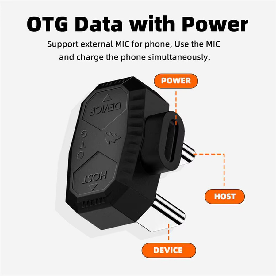 JoniSerl 2-in-1 USB-C OTG Konverter in Schwarz mit PD-Stromversorgung und 480 Mbit/s Datenübertragung, abgewinkelter U-förmiger USB-C auf USB-C Adapter - Bild 2