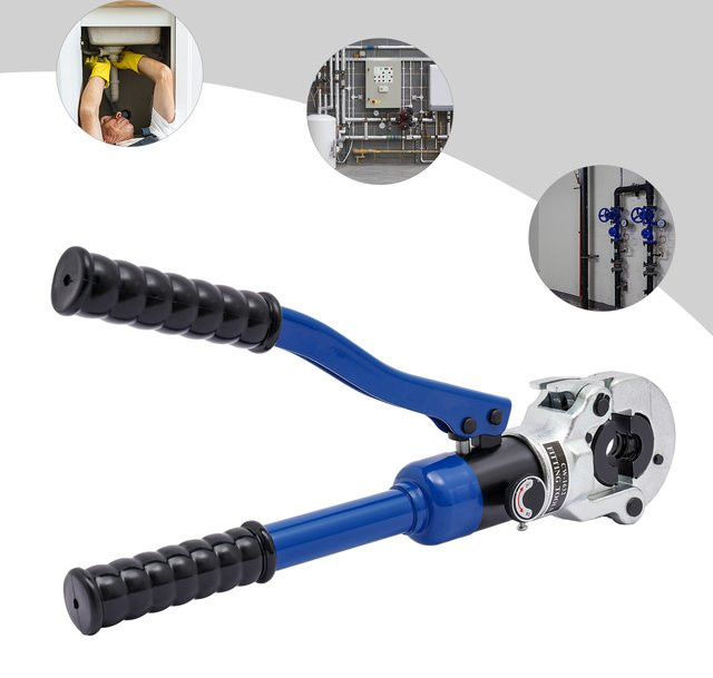 Hydraulische Crimpzange in Blau: Manuelles Crimpwerkzeug-Set für Rohre von 12-28mm zur Anwendung in der Elektro- und Kommunikationsindustrie - Bild 1