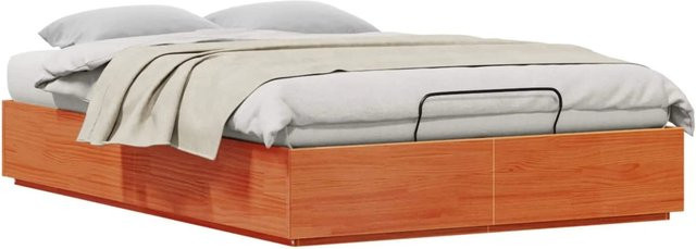 vidaXL Ottoman Bettgestell aus Kiefernholz in Braun mit Lift-up-Funktion B/T/H: 135 x 190 cm - Bild 1