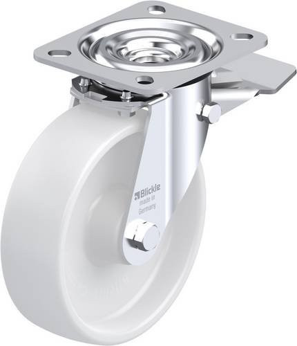 Blickle Lenkrolle L-PO 125XR-ST mit Feststeller in Weiß und Stahl, Rad-Durchmesser: 125 mm, Tragfähigkeit: 250 kg - Bild 1