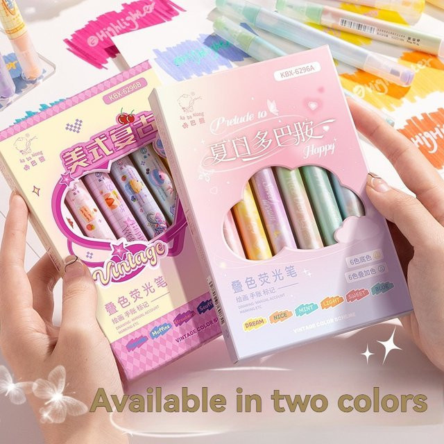 6-teiliges Set fluoreszierende Textmarker mit Doppelspitze und Keilspitze in Multicolour - Bild 1