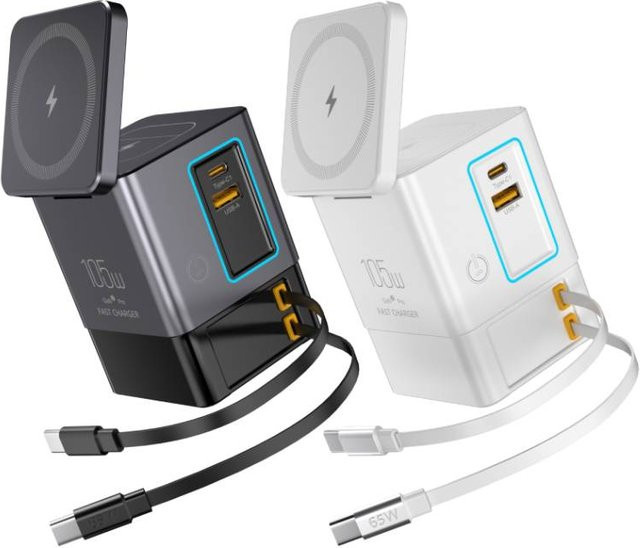 ILEPO 105 W 6-in-1 Magnetischer Kabelloser Ladeständer mit einziehbarem USB-C-Kabel für iPhone und AirPods - Bild 1