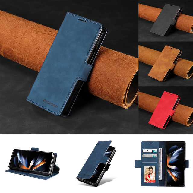 Retro Leder Handyhülle mit Kartenfach und Magnetverschluss für Samsung Galaxy Z Fold 7 6 5 4 3 in Schwarz - Bild 1