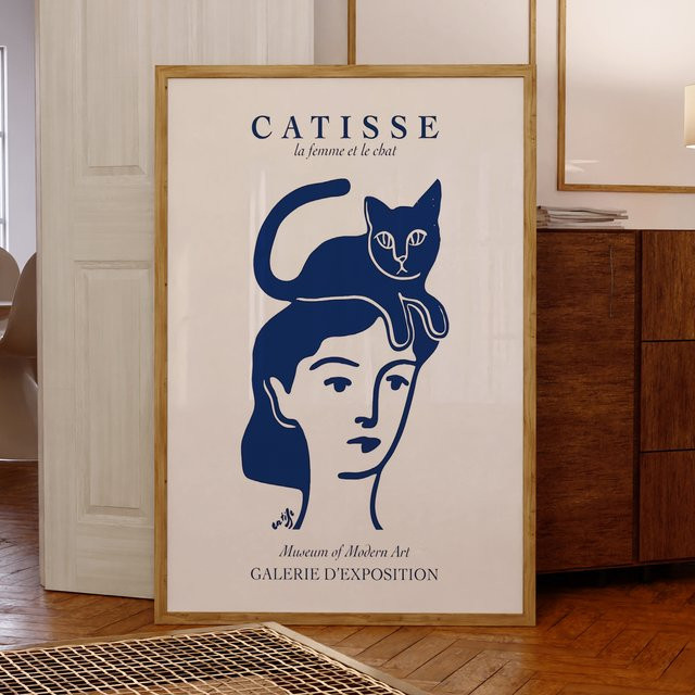 Catisse Kunstdruck Leinwand Katze Matisse Frau mit Katze Portrait Poster für Wohnzimmer und Schlafzimmer - Bild 1