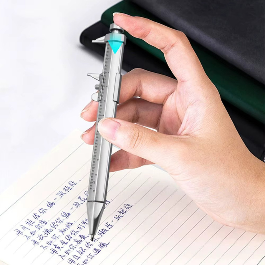 Kreativer Gelstift mit integriertem Kunststoff-Schiebemaßstab, 1,0 mm Kugelschreiber in Silber und Blau für Schule und Büro - Bild 3