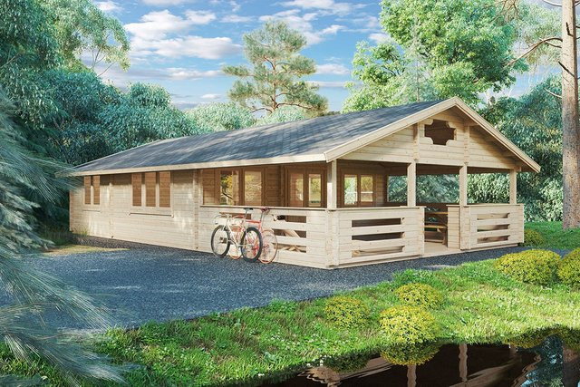 Blockhaus Holiday mit zwei Schlafzimmern und großer Veranda, Maße: 8 x 13 m - Bild 1