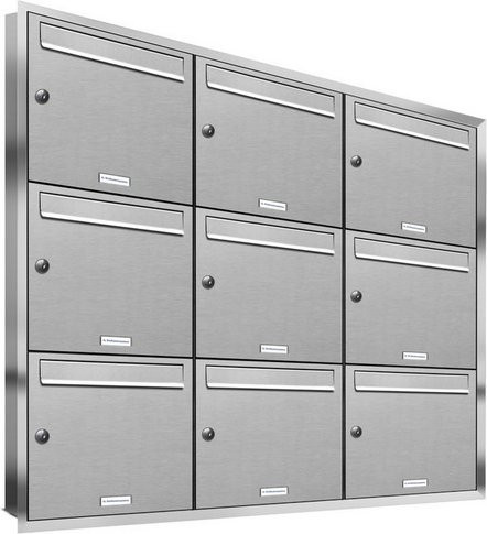 AL Briefkasten-System für 9 Parteien zur Unterputzmontage, silberfarben, B/H/T: 118,9 x 106,6 x 11,6 cm - Bild 1