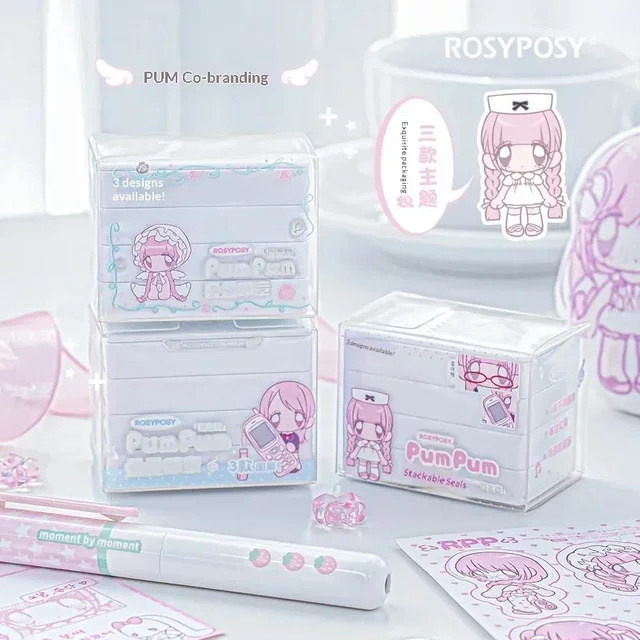 Rosyposy PumPum Collab stapelbare selbststempelnde dekorative Stempel mit niedlichem Cartoon-Muster in Weiß für Scrapbook, Tagebuch und DIY-Bastelprojekte - Bild 1