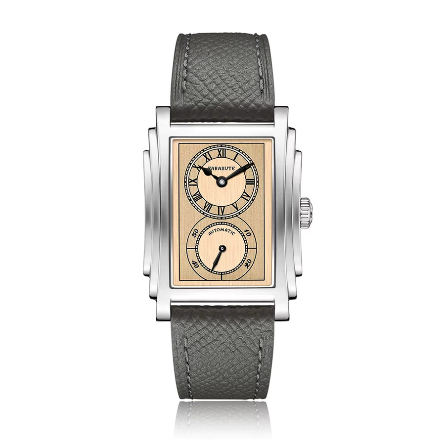 FARASUTE Armbanduhr Automatik, Herren, rechteckiges Gehäuse, 31 mm, Leder, Silber - Bild 2