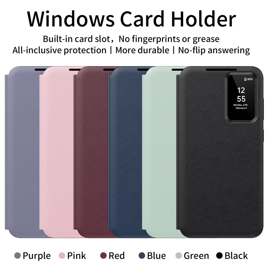 Intelligente Lederhülle für Samsung Galaxy S26 S25 S24 S23 S22 Ultra Plus FE Edge in Schwarz mit Touch-Fenster und Sichtschutz-Funktion - Bild 4