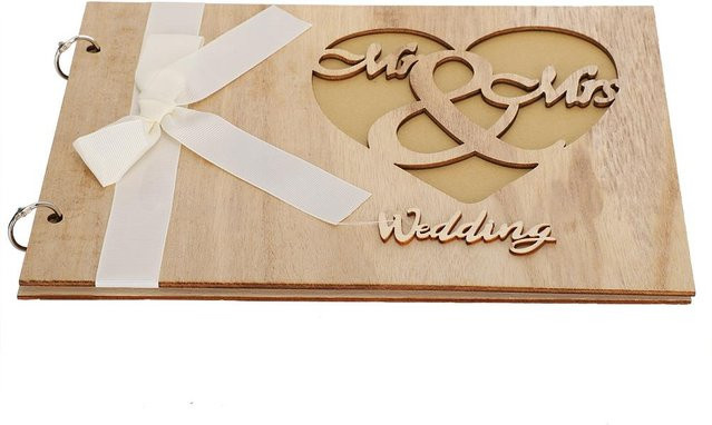 Hochzeitsgästebuch Album aus Holz in Beige von OutsideWorld mit Hardcover und klassischem Design - Bild 1
