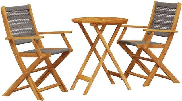 vidaXL 3-tlg Bistro-Set Modell 7 aus Akazien-Massivholz und Polypropylen in Grau für Garten, Hinterhof oder Balkon - Bild 1