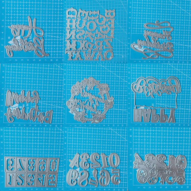 Metall Stanzformen Alles Gute zum Geburtstag mit Buchstaben und Zahlen in Silber für Bastelarbeiten und Scrapbooking - Bild 1