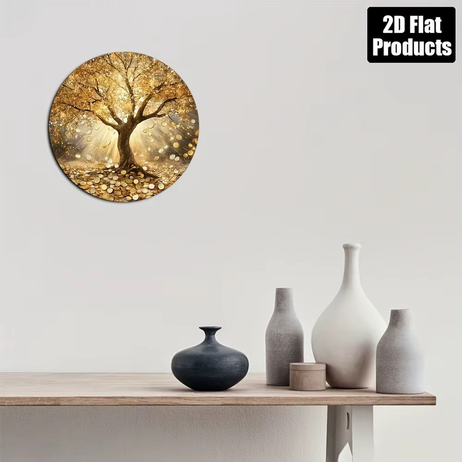 CIFBUY Lebensbaum Wandkunst aus Metall in Gold, runde Naturdekoration mit floralem Design, Durchmesser: 20,32 cm - Bild 2