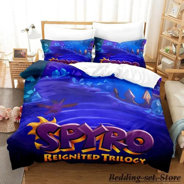 Spyro Reignited Trilogy Bettwäsche Set aus Mikrofaser mit Bettbezug und Kissenbezügen in Blau, Breite: 70 cm, Länge: 133 cm - Bild 1