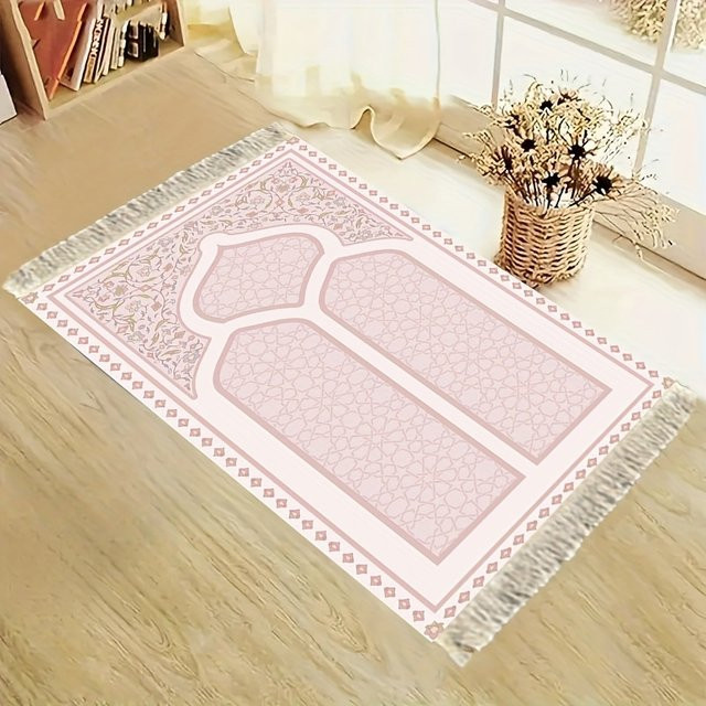 VIKAMA Gebetsteppich mit geometrischem Blumenmuster in Rosa, atmungsaktive islamische Gebetsmatte für Schlafzimmer und Zuhause - Bild 1