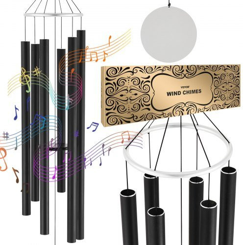 VEVOR Windspiel mit 6 Aluminiumröhren in Schwarz, großes Windspiel für draußen mit tiefem Ton, Höhe: 167,7 cm - Bild 1