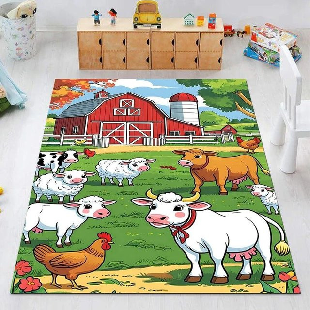 Lodestar Bauernhof Cartoon Teppich für Kinder, rutschfest und waschbar, Mehrfarbig, B/T: 40 x 60 cm - Bild 1