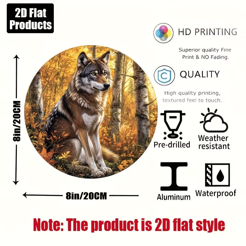 Potdemiel Rundes Vintage Metall-Aluminium-Schild mit Wolf-Motiv, Wandkunst in Mehrfarben, Durchmesser: 20 cm - Bild 3
