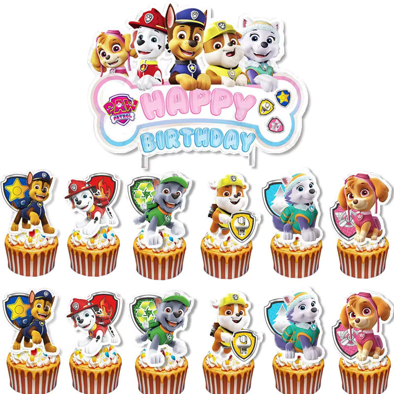 Paw Patrol Party Dekoration Set mit Kuchen Topper, Banner Flaggen und Party Picks in Mehrfarbig - Bild 2
