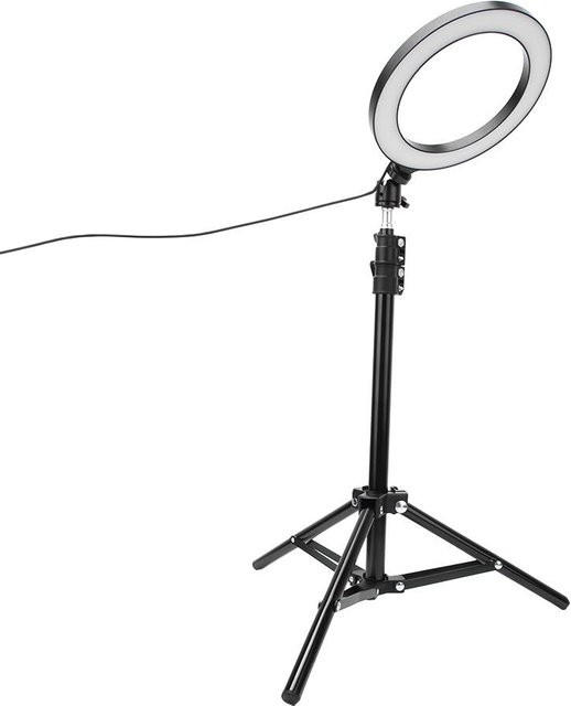 Koogeelife LED Selfie Ringlicht mit Stativ und Handyhalterung, dimmbar, USB, Weiß, Durchmesser: 20 cm - Bild 1