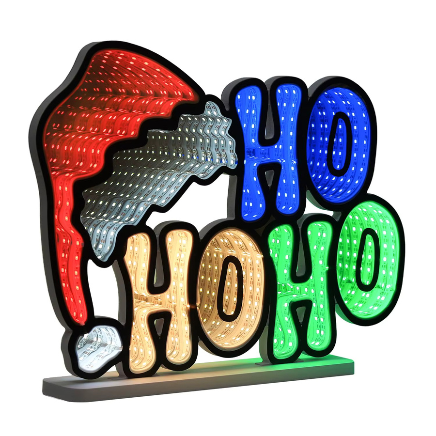 Neon Weihnachtsmütze HOHOHO mit Unendlichkeit-Spiegel-Effekt als RGB Nachtlicht für die Weihnachtsdekoration in Mehrfarbig - Bild 2