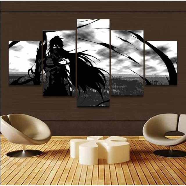 5-teiliges Anime-Leinwand-Wandkunst-Set Bleach Kurosaki Illustrationen in Schwarz von Niveous Art Museum - Bild 1