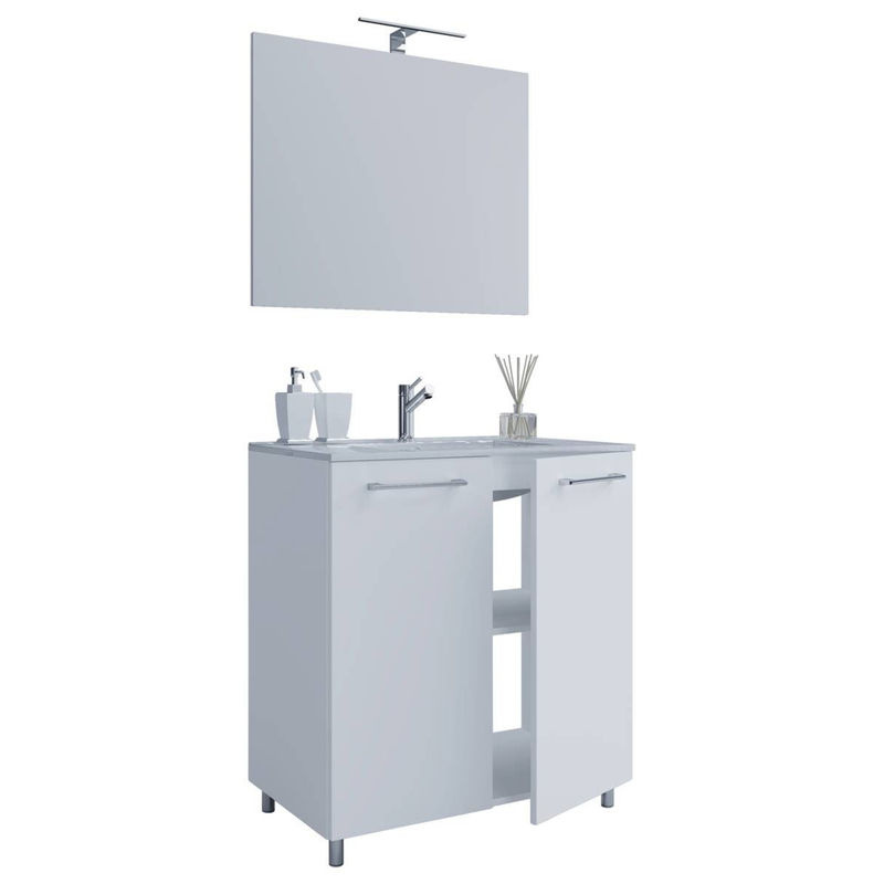 VCM Badmöbel Set 3-tlg. in Weiß mit Keramik Waschbecken, Spiegel und freistehendem Unterschrank, B/H/T: 80 x 86 x 46 cm - Bild 2