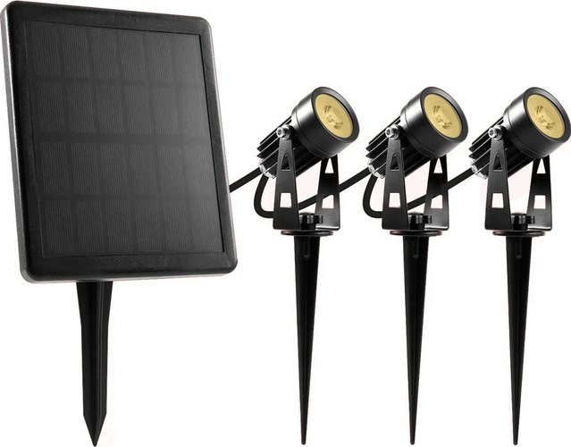 3-teiliges Solar-Spotset aus Aluminium in Schwarz mit warmweißem LED-Licht für Garten und Außenbereich inklusive Dämmerungssensor und Bodenstecker - Bild 1