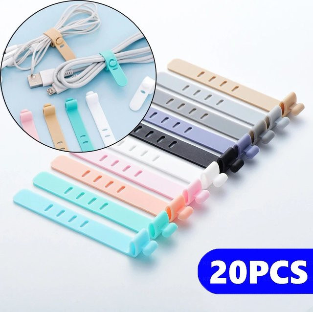 20 Stück Silikon Kabel Organizer Set in Multicolour zur Kabelmanagement Lösung für USB-A und USB-C Ladekabel und Kopfhörer - Bild 1