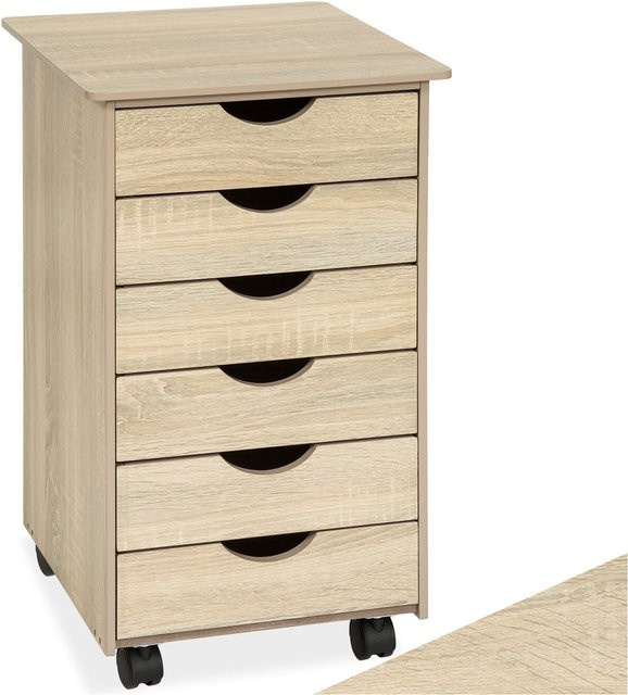tectake Rollcontainer aus Holz in Eiche Sonoma, Farbe Holz Hell, B/T/H: 36 x 40 x 65 cm - Bild 1