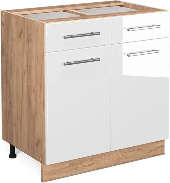 Vicco Küchenunterschrank Fame-Line Weiß Hochglanz und Goldkraft Eiche Breite: 80 cm ohne Arbeitsplatte - Bild 1