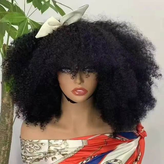 AMYTUD Afro Lockige Kurze Bob-Perücke aus Echthaar mit Pony, Damen - Bild 1