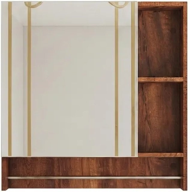 PXloue Spiegelschrank für Badezimmer in Holzfarbe mit Ablagefächern und Glastüren, Wandmontage, Modernes Design - Bild 1
