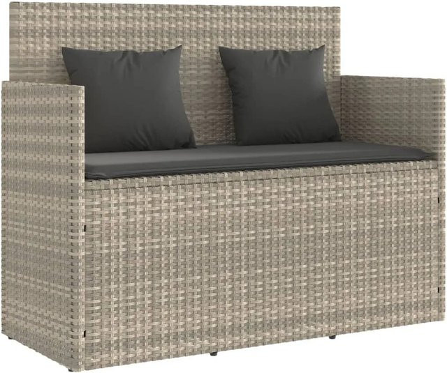 Furnicato Gartenbank aus Poly Rattan mit Armlehnen und Kissen in Grau, B/T/H: 120 x 50 x 90,5 cm - Bild 1