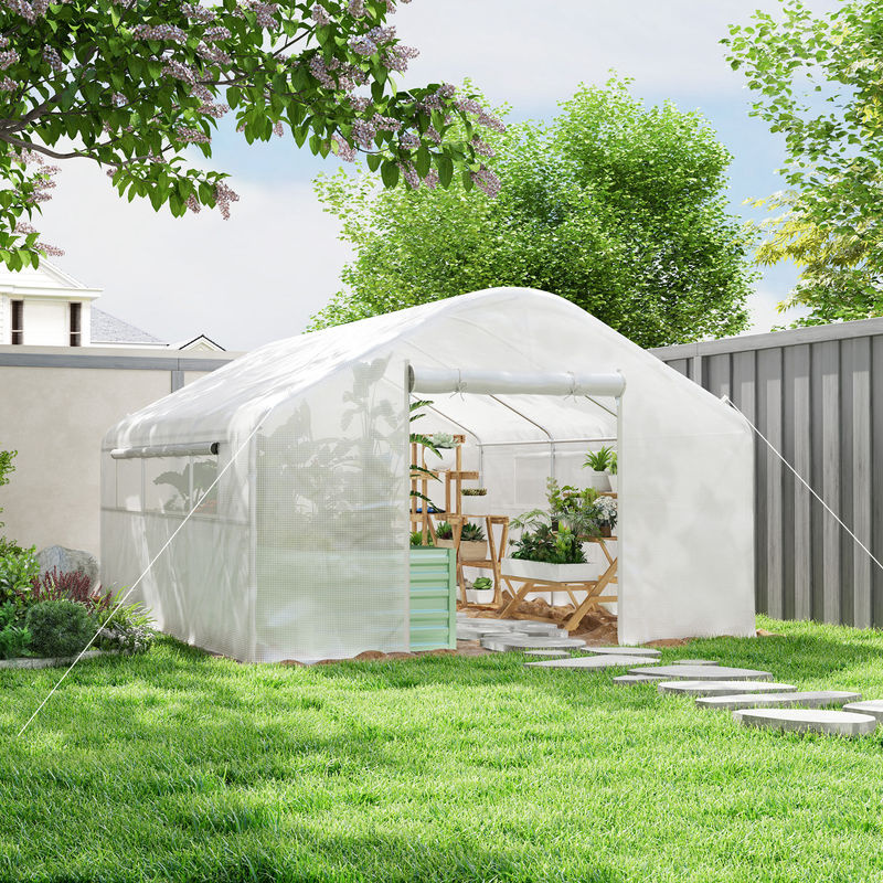 Outsunny Garten-Gewächshaus Tunnelgewächshaus mit Rolltüren und Mesh-Fenstern, weiß, B/T/H: 4 x 3 x 2 m - Bild 2