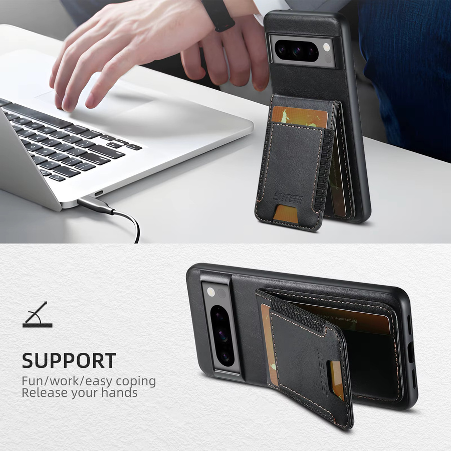 SUTENI Luxus Kartenhalter Handyhülle aus Kunstleder mit Ständer für Google Pixel 10 Pro XL, 9, 8A, 7, 6 in Schwarz - Bild 5