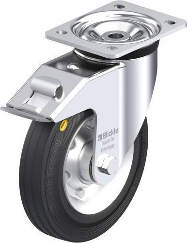 Blickle Lenkrolle LK-RD 200K-FI mit Feststeller, Durchmesser: 200 mm, Tragfähigkeit: 350 kg, verzinkter Stahl, Farbe: Silber/Schwarz - Bild 1