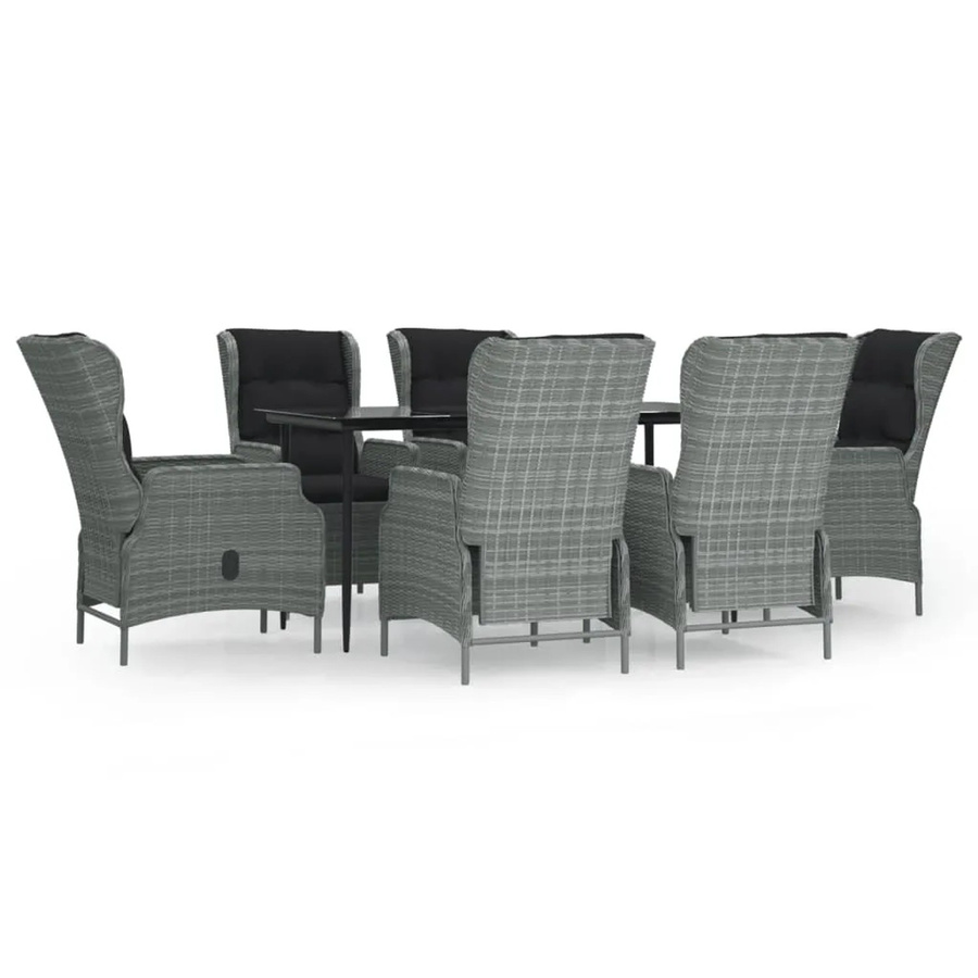 vidaXL 7-teilige Garten-Essgruppe aus Polyrattan in Hellgrau mit Glastisch - Bild 2