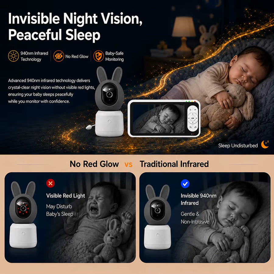 REHENTINT Tuya SmartLife Babykamera mit 5-Zoll-Großbildschirm in Weiß, 1080P FHD, Nachtsicht, Schrei- und Geräuscherkennung sowie WLAN- und Non-WLAN-Modus - Bild 5