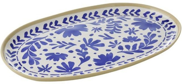 Ovales APS Tablett FLORYN aus Melamin in Weiß, Beige und Blau, Länge: 40,5 cm, Breite: 24,5 cm, Höhe: 2 cm - Bild 1