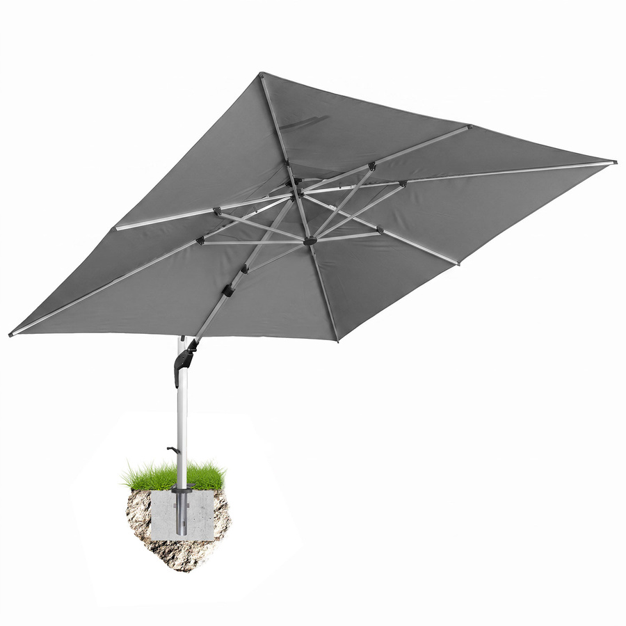anndora Ampelschirm quadratisch Grau Melange mit Bodenanker, Aluminium und Polyester, B/T: 400 x 400 cm - Bild 1