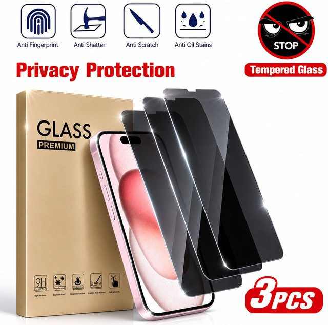 3er-Pack Sichtschutzfolie aus gehärtetem Glas für Apple iPhone 17, 17 Pro und 17 Pro Max, transparent - Bild 1