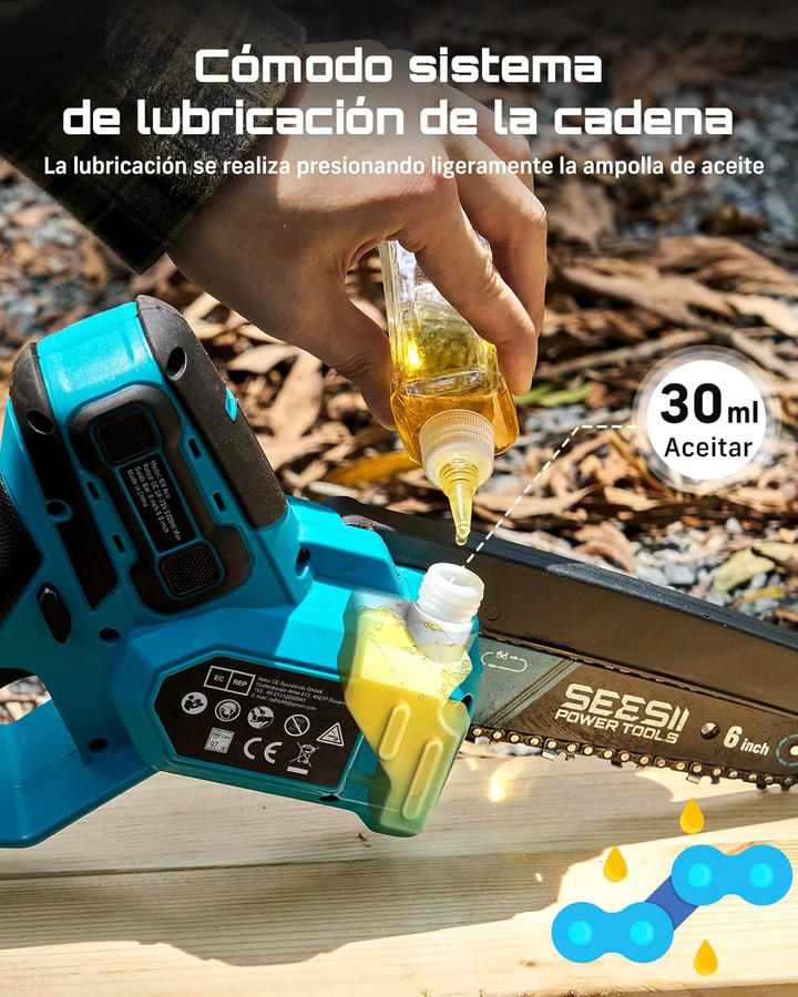 Seesii Bürstenlose Akku-Elektrosäge 1000W in Blau, kompatibel mit Makita 18V LXT Akku, für Gartenpflege und Holzbearbeitung (6 und 8 Zoll) - Bild 5